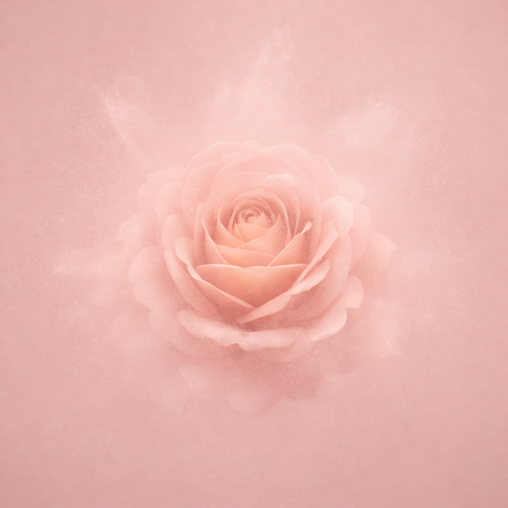 Single pink rose on a soft pink background. Damascus Rose