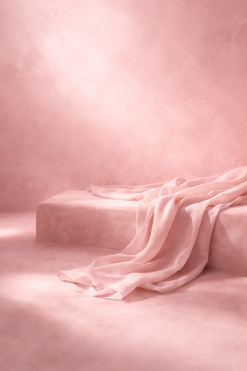 Pink fabric draped over a block against a pink background. Zuria Pudra.